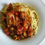 Spaghetti mit Artischockenherzen und Auberginen_ji-W800 (Spaghetti mit Artischockenherzen und Auberginen in Tomatensauce)